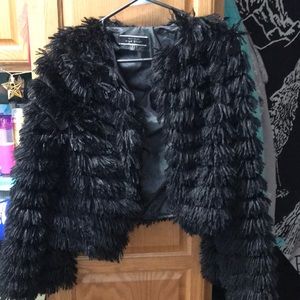 Forever 21’s blue blush black furry jacket
